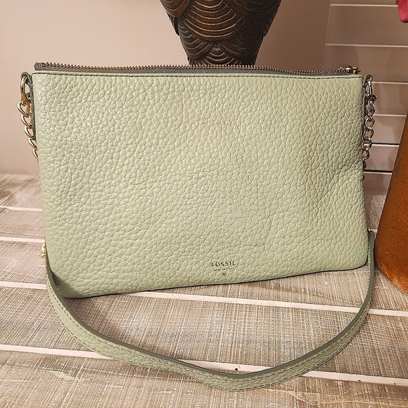 Fossil Bags Fossil Mint Green Pebbled Leather Crossbody With Chain Poshmark